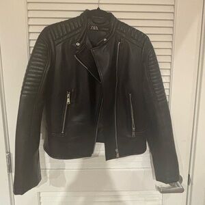 Zara Black Quilted Leather Jacket